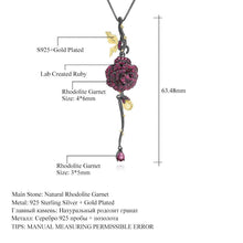 Load image into Gallery viewer, Black &amp; 18k Gold Over 925 Silver Two Tone Handmade Rose Flower Natural Rhodolite Garnet Pendant Necklace For Women - Shop &amp; Buy
