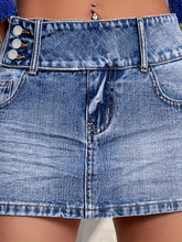 Load image into Gallery viewer, Blue A-line Denim Mini Skirt, Slim Fit Slant Pockets Non-Stretch Denim Mini Skirt - Shop &amp; Buy
