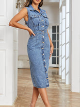 Load image into Gallery viewer, Blue Chic Women Denim Dress - Stylish Single-Breasted, Button Detail, Sleeveless, Slim Fit, Non-Stretch Denim, Trendy Lapel Collar - Shop &amp; Buy
