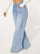 Load image into Gallery viewer, Blue Drawstring Elastic Waist Baggy Jeans, Loose Fit Washed Wide Legs Jeans - Shop &amp; Buy
