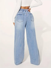 Load image into Gallery viewer, Blue Drawstring Elastic Waist Baggy Jeans, Loose Fit Washed Wide Legs Jeans - Shop &amp; Buy
