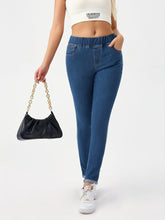 Load image into Gallery viewer, Blue Elastic Waist Skinny Jeans, Slim Fit Mid Stretch Versatile Denim Pants, Womens Denim Jeans &amp; Clothing - Shop &amp; Buy
