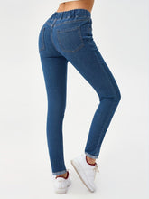 Load image into Gallery viewer, Blue Elastic Waist Skinny Jeans, Slim Fit Mid Stretch Versatile Denim Pants, Womens Denim Jeans &amp; Clothing - Shop &amp; Buy
