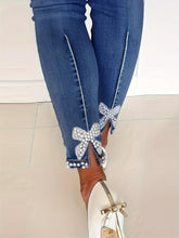 Load image into Gallery viewer, Blue High-Stretch Skinny Jeans, Faux Pearl Decor Slim Fit Split Denim Pants - Shop &amp; Buy
