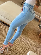 Load image into Gallery viewer, Blue Ripped Holes Skinny Jeans, High Waist Single Breasted Button Slim Fit Denim Pants - Shop &amp; Buy
