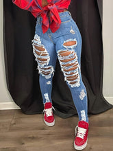 Load image into Gallery viewer, Blue Ripped Holes Skinny Jeans, Slim Fit Distressed High Stretch Tight Jeans - Shop &amp; Buy
