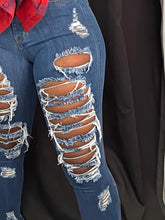 Load image into Gallery viewer, Blue Ripped Holes Skinny Jeans, Slim Fit Distressed High Stretch Tight Jeans - Shop &amp; Buy
