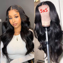 Load image into Gallery viewer, Body Wave 5x5 HD Lace Closure Wigs Human Hair Brazilian Body Wave Transparent Closure Glueless Wigs Pre Plucked Natural Black - Shop &amp; Buy
