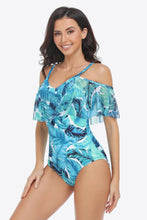 Load image into Gallery viewer, Botanical Print Cold-Shoulder Layered One-Piece Swimsuit - Shop &amp; Buy