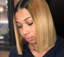 Load image into Gallery viewer, Brazilian 4x4 Blonde Bob Closure Wig Preplucked Ombre 1B 27 Straight Short Bob Wig 13x4 Remy Lace Front Human Hair Wigs 180% - Shop &amp; Buy
