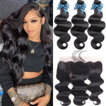 Load image into Gallery viewer, Brazilian Hair Weave Bundles With Frontal HD Transparent Straight Hair Body Wave Human Hair Bundles With Lace Closure - Shop &amp; Buy
