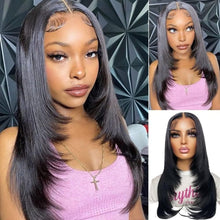 Load image into Gallery viewer, Brazilian Human Hair Layered Cut Straight Lace Wig for Women 180% Density Straight 13x4 Lace Front Wig PrePlucked with Baby Hair - Shop &amp; Buy
