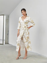 Load image into Gallery viewer, Bronzing Floral Wrap Dress - Chic, Long Sleeve &amp; Adjustable Tie Side - Sun-Kissed Vacation Wear - Shop &amp; Buy
