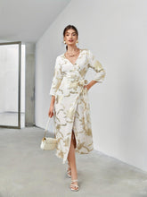 Load image into Gallery viewer, Bronzing Floral Wrap Dress - Chic, Long Sleeve &amp; Adjustable Tie Side - Sun-Kissed Vacation Wear - Shop &amp; Buy
