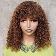 Load image into Gallery viewer, Brown Colored Human Hair Wigs Short Curly Bob Wig Fringe Wig Deep Wave Wigs With Bangs Full Machine Remy Human Hair - Shop &amp; Buy