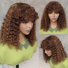 Load image into Gallery viewer, Brown Colored Human Hair Wigs Short Curly Bob Wig Fringe Wig Deep Wave Wigs With Bangs Full Machine Remy Human Hair - Shop &amp; Buy
