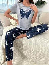 Load image into Gallery viewer, Butterflies in Bloom - Womens Short Sleeve Pajama Set with Round Neck Top &amp; Elastic Pants, Lightweight &amp; Soft Casual Sleepwear - Shop &amp; Buy
