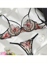 Load image into Gallery viewer, Butterfly Embroidery Mesh Lingerie Set, Strappy Plunge Bra &amp; Thong, Womens Sexy Lingerie &amp; Underwear - Shop &amp; Buy
