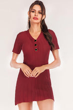 Load image into Gallery viewer, Buttoned Short Sleeve V-Neck Knit Dress - Shop &amp; Buy