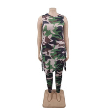 Load image into Gallery viewer, Camouflage Plus Size Women Clothing Two Piece Outfits Sleeveless Round Neck Bandage Crop Tops Pants Sets - Shop &amp; Buy
