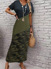 Load image into Gallery viewer, Camouflage Print Colorblock Loose Dress - Flattering V Neckline, Comfortable Short Sleeves, Relaxed Fit - Shop &amp; Buy
