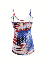 Load image into Gallery viewer, Casual American Flag Print Two-piece Set, Scoop Neck Sleeveless Strap Flare Top &amp; Skinny Capri Leggings Outfits - Shop &amp; Buy
