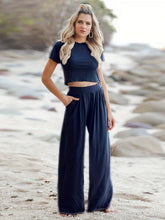 Load image into Gallery viewer, Casual Matching Two-piece Set, Short Sleeve T-shirt &amp; Wide Leg Pants Outfits - Shop &amp; Buy

