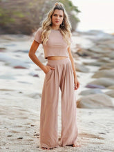 Load image into Gallery viewer, Casual Matching Two-piece Set, Short Sleeve T-shirt &amp; Wide Leg Pants Outfits - Shop &amp; Buy
