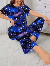 Load image into Gallery viewer, Celestial Charm - Star &amp; Moon Tie Dye Pajama Set - Short Sleeve Crew Neck, Elastic Pants, Soft Loungewear for Women - Shop &amp; Buy
