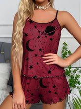 Load image into Gallery viewer, Celestial Dreams - Moon &amp; Star Printed Pajama Set with Frilly Lettuce Trim, Backless Cami Top &amp; Elastic Shorts - Shop &amp; Buy
