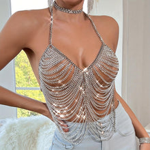 Load image into Gallery viewer, Chain Tassel Decor Halter Cover Up Top, See Through Hollow Out Backless Party Y2K Style Top, Sexy Lingerie &amp; Erotic Accessories - Shop &amp; Buy
