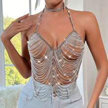 Load image into Gallery viewer, Chain Tassel Decor Halter Cover Up Top, See Through Hollow Out Backless Party Y2K Style Top, Sexy Lingerie &amp; Erotic Accessories - Shop &amp; Buy
