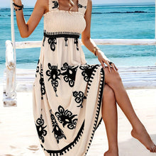 Load image into Gallery viewer, Charming Floral Print A-line Dress with Wide Straps - Flirty Shirred Bust for Vacation Style - Shop &amp; Buy

