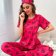 Load image into Gallery viewer, Charming Heart-Themed Womens Pajama Set - Cozy Short Sleeve Top &amp; Comfy Lounge Pants - Shop &amp; Buy
