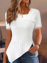 Load image into Gallery viewer, Charming Lace Trim Asymmetrical Blouse - Flattering Short Sleeve, Fashion-Forward Style - Shop &amp; Buy
