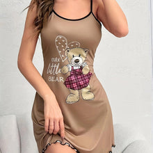 Load image into Gallery viewer, Charming Womens Nightgown - Teddy Bear &amp; Letter Print, Round Neck, Backless with Frilly Trim, Luxurious Slip Dress Sleepwear for Sweet Dreams - Shop &amp; Buy
