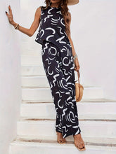 Load image into Gallery viewer, Chic Abstract Tank Top &amp; Wide-Leg Pantsuit Set – Asymmetrical Hem, Relaxed Fit, Elastic Waist - Shop &amp; Buy
