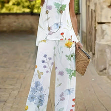 Load image into Gallery viewer, Chic All-Season Floral Two-Piece: Sleeveless Crew Neck Tank &amp; Wide-Leg Pants - Easy-Care - Shop &amp; Buy
