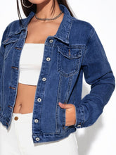 Load image into Gallery viewer, Chic &amp; Versatile Blue Denim Jacket - Easy-Care, Soft Woven, with Flap Pockets, Perfect for Spring/Fall Casual Wear - Shop &amp; Buy
