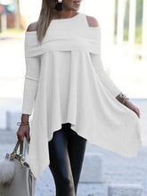 Load image into Gallery viewer, Chic Cold Shoulder Asymmetrical Tunic - Comfy Crew Neck &amp; Side Ruching - Versatile Top for Casual Wear - Shop &amp; Buy
