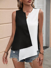 Load image into Gallery viewer, Chic Color Block Blouse with Notched Neck - Trendy Sleeveless Asymmetrical Style for Fashionable Womens - Shop &amp; Buy
