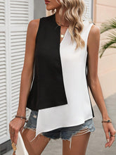 Load image into Gallery viewer, Chic Color Block Blouse with Notched Neck - Trendy Sleeveless Asymmetrical Style for Fashionable Womens - Shop &amp; Buy
