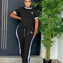 Load image into Gallery viewer, Chic Color Block Two-piece Outfit Set - Comfortable Casual Wear with Crew Neck Top &amp; Drawstring Pants - Shop &amp; Buy
