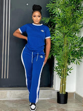 Load image into Gallery viewer, Chic Color Block Two-piece Outfit Set - Comfortable Casual Wear with Crew Neck Top &amp; Drawstring Pants - Shop &amp; Buy
