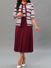 Load image into Gallery viewer, Chic Color Block Two-Piece Outfit Set - Open Front Cardigan &amp; Crew Neck Tank Dress - Shop &amp; Buy
