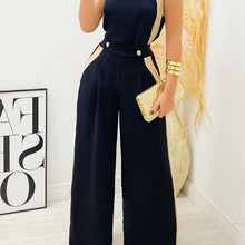Load image into Gallery viewer, Chic Color Block Womens Pant Set - Summer Elegant Crew Neck Tank &amp; Button-Detail Wide Leg Pants Outfit - Shop &amp; Buy
