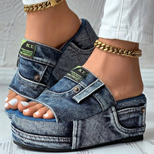 Load image into Gallery viewer, Chic Denim Wedge Sandals - Comfortable Non-Slip Sole, Open Round Toe Design - Perfect for Outdoor Wear - Shop &amp; Buy

