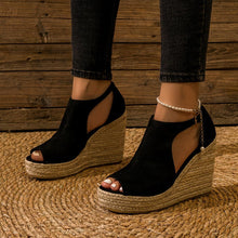 Load image into Gallery viewer, Chic Espadrille Wedge Sandals - Stylish Peep Toe with Cut-out Detail, Adjustable Buckle Strap, Stiletto Heels - Shop &amp; Buy
