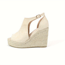 Load image into Gallery viewer, Chic Espadrille Wedge Sandals - Stylish Peep Toe with Cut-out Detail, Adjustable Buckle Strap, Stiletto Heels - Shop &amp; Buy
