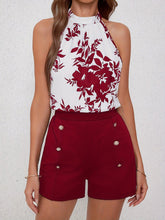 Load image into Gallery viewer, Chic Floral Halter Top &amp; Button-Trimmed Shorts Outfit Set - Lightweight Summer Wear - Shop &amp; Buy

